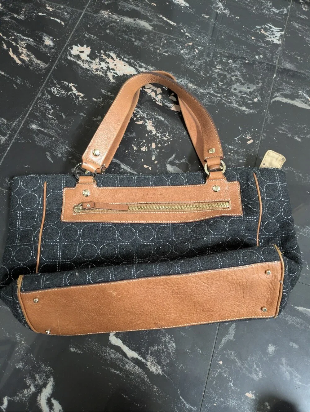 Kate Spade Gray Wool Geometric Pattern Handbag